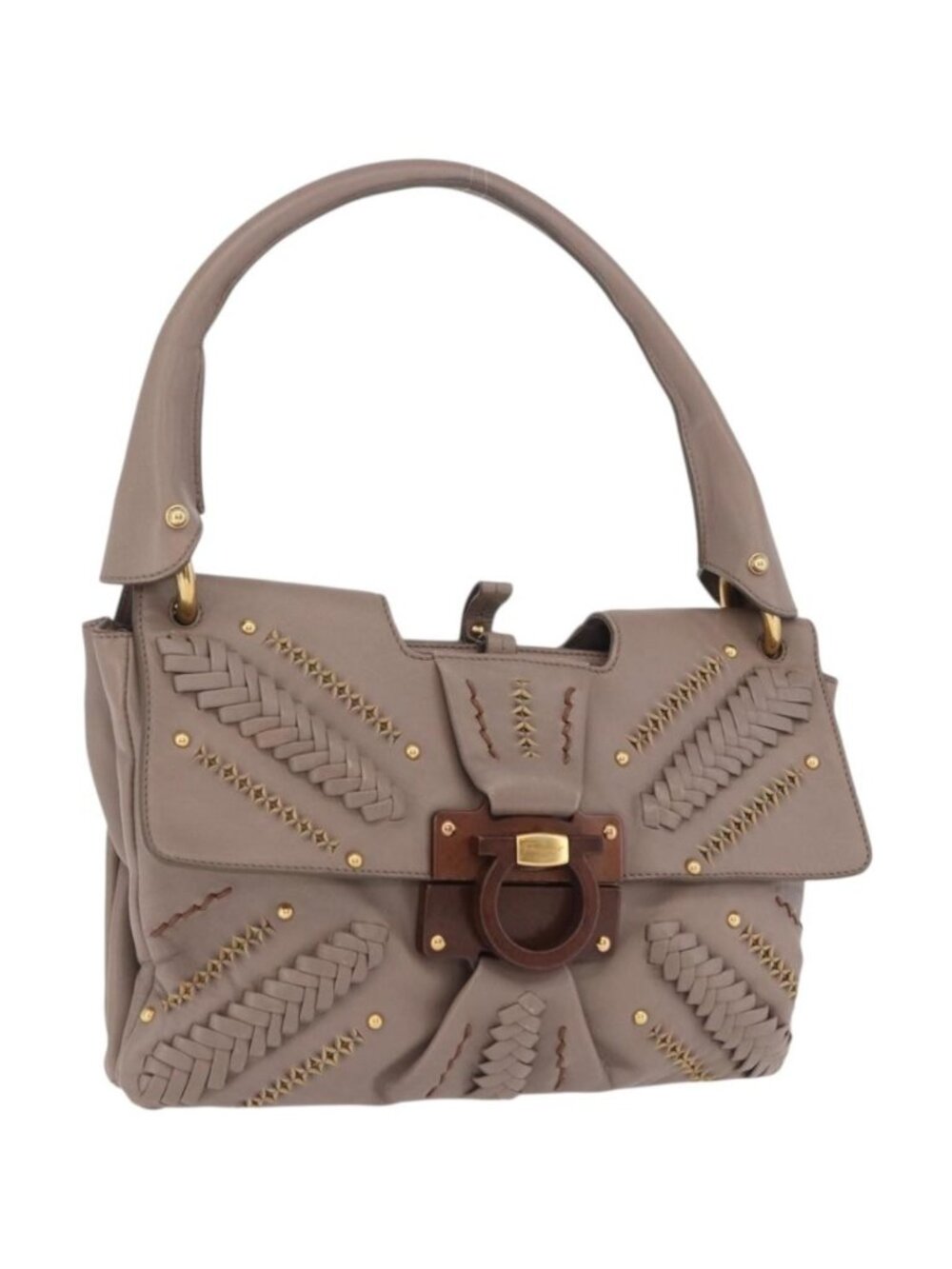 Salvatore Ferragamo Gancini Shoulder Bag Leather Brown Gold